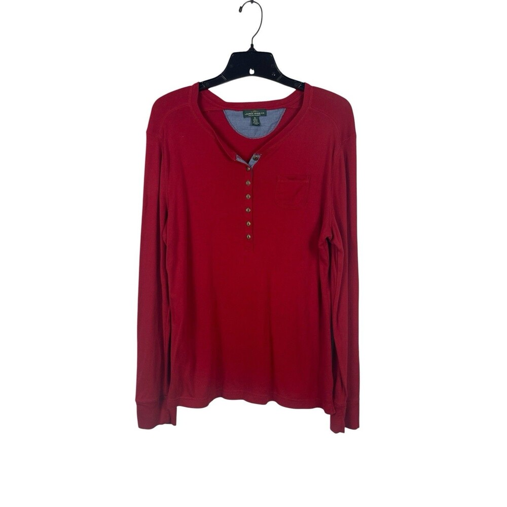 Lauren Ralph Lauren Jeans Co Red Henley Shirt XL Long Sleeve Cotton Pocket Top